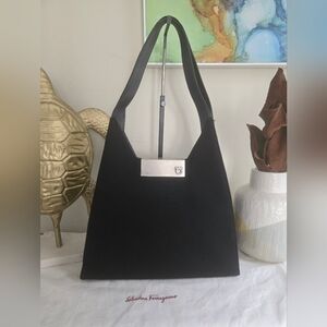 Vintage Salvatore Ferragamo Black Suede Shoulder Bag GUC